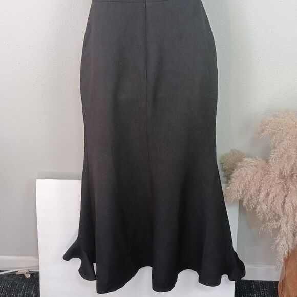 Star Aneer Elegant Black Sleeveless V Neck Ruffle Trim Maxi Gown Sz M - Picture 10 of 15